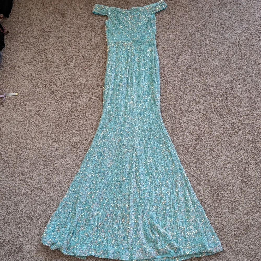 Faeriesty Mint Off Shoulder Sweetheart Neck High Slit Sequin Party Dress Size XS